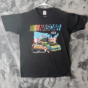 Vintage 1980s Nascar USA The Winning Spirit Short Sleeve Black Shirt Size Large